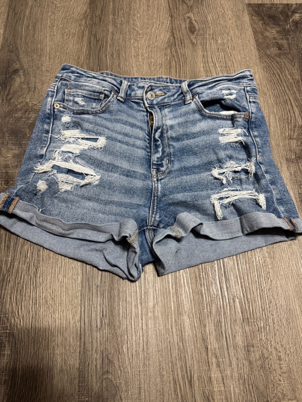 American Eagle Outfitters Light Blue Distressed Rolled Hem Jean Shorts